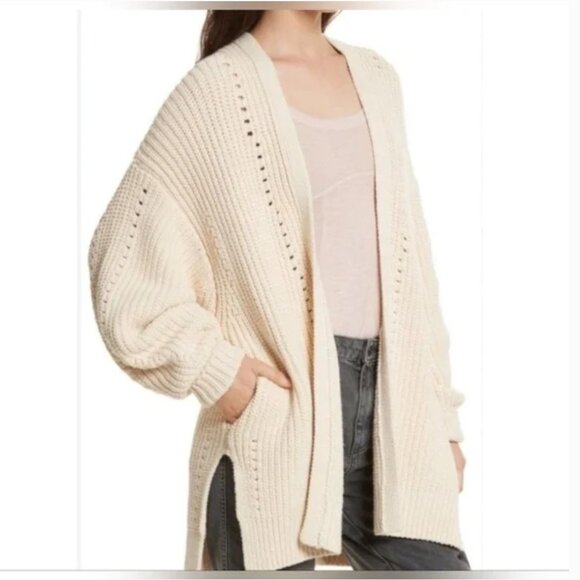 Free People Knit Cotton Blend Oversized Cardigan Ivory Color size XS - Picture 1 of 5